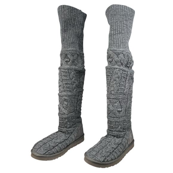 UGG Women’s Over The Knee Twisted Cable Grey Knit Boots Size US 10 - Picture 6 of 11
